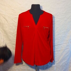 INC red long sleeve v neck  blouse